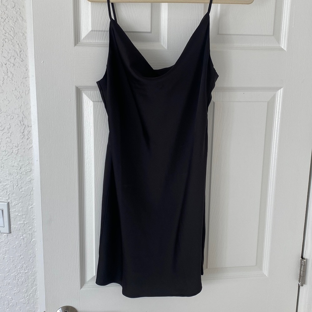 Urban Outfitters Mallory Cowl Neck Black Satin Mini Slip Dress